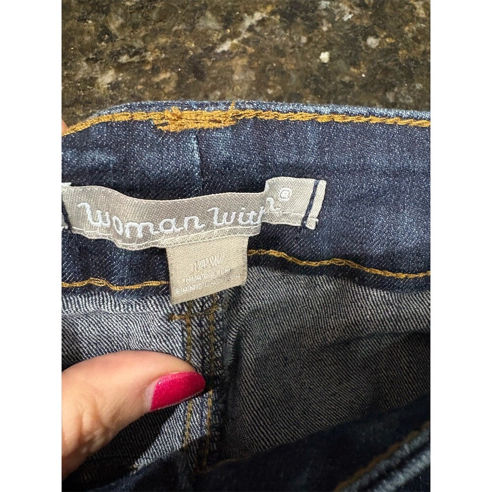 Woman Within Womens Bermuda Denim Shorts Size 14W Dark Wash Cuffed Hem - Picture 9 of 9